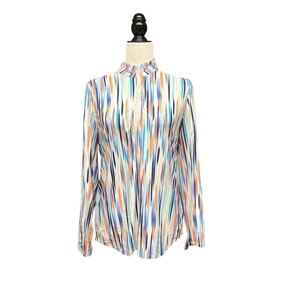 Tribal Sport Womens Medium Quarter Zip Long Sleeve UPF 50 Abstract Print Top NWT